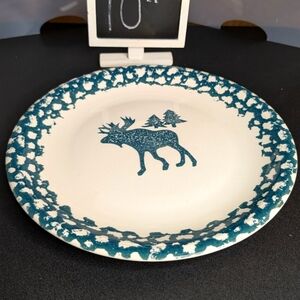 Folk Craft Moose Country by Tienshan‎ 10" green/cream spongeware ceramic plate